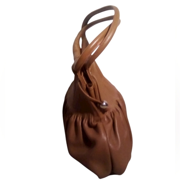 Bodhi Cognac Brown Pebble Leather Cinch Draw String Magnetic Closure Hobo Bag - Picture 2 of 8